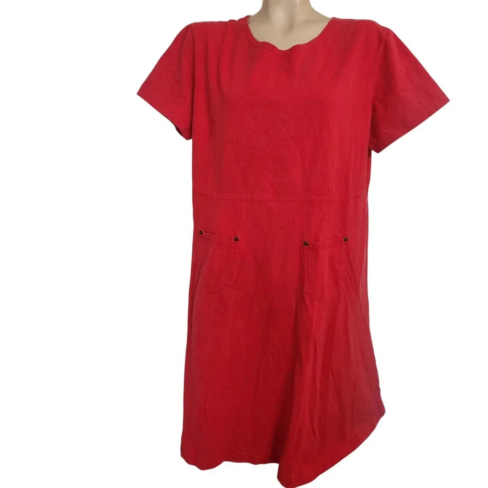 Coldwater Creek Womens‎ Red Short Sleeve Jersey Knit Pocket T-Shirt Dress XL